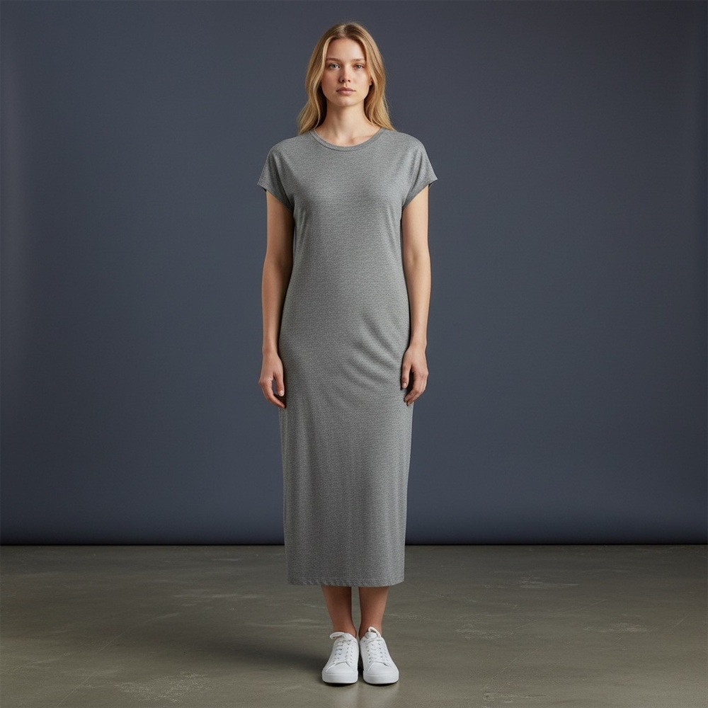 Popular21 Heather Gray Bodycon Midi T-Shirt Dress | Small